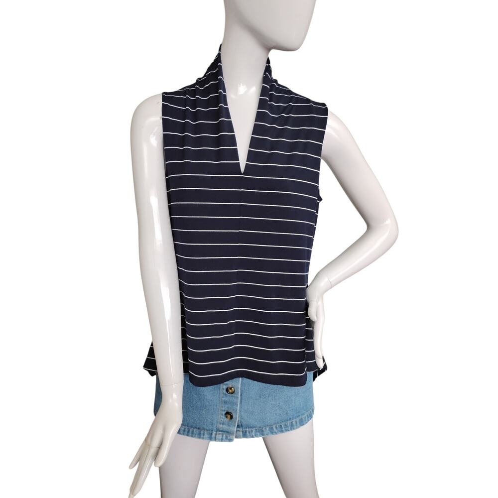 Philosophy High Low Blouse Size Medium Navy Blue Striped Sleeveless Pullover